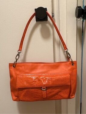 Vintage Sondra Roberts Vibrant Orange Leather Shoulder Bag Purse